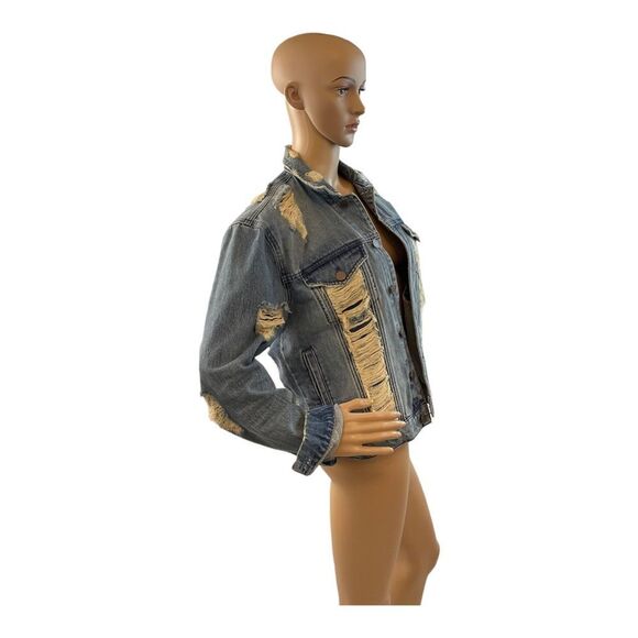 Volcom Women’s Blue Distressed Denim Short Long Sleeve Jeans Jacket Size Small. - Picture 5 of 12